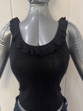 Dolce & Gabbana Black Ruffled Neck Knit Tank